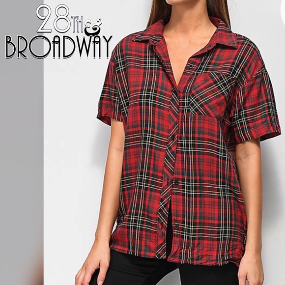 Empyre Red & Black Button Down Plaid Short Sleeve Shirt - Picture 4 of 8